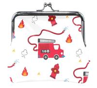 Portamonete in pelle con fibbia per monete, motivo: camion dei vigili del fuoco, bianco classico, autocarri dei pompieri, alla moda, bianco, classico., Camion dei vigili del fuoco di tendenza