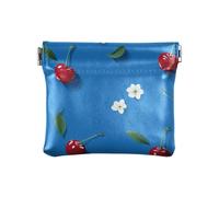 Portamonete in pelle con frutti di ciliegia rossa, blu, da donna, da uomo, carino, mini porta carte di credito, per donne, Frutta Ciliegia Rossa, 4.33"(L) x 3.74"(W) x 0.39"(H), classico