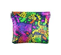 Portamonete in pelle con ghepardi colorati al neon, comodi scomparti per carte di credito, organizer per denaro per donna e ragazza