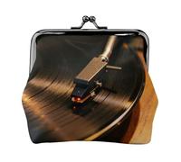 Portamonete in pelle con giradischi in vinile da donna, piccolo portafoglio con chiusura a bacio, mini porta carte per chiavi, rossetto, carino portamonete da viaggio