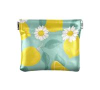 Portamonete in pelle con limoni, fiori e foglie di camomilla, per donne e ragazze, mini portamonete, Limoni Camomilla Fiori E Foglie Giallo, 1 Size, Accessorio da viaggio