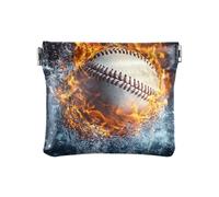 Portamonete in pelle con motivo baseball che brucia fuoco, per donne, ragazzi, ragazze, baseball fuoco ardente sport, Decorazione