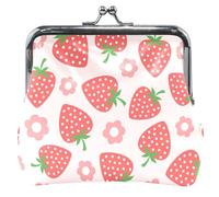 Portamonete in pelle con motivo floreale da donna, simpatico lucchetto da bacio, bella fragola, portafogli rosa per monete, graziose strawberries rosa, classico, Lovely Strawberries Pink, Classico
