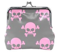 Portamonete in pelle con motivo floreale per donne e ragazze, lucchetto da bacio chic rosa teschio pirata grigio piccolo portafoglio rosa chic teschio pirata grigio classico, Chic Pink Teschio pirata