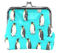 Portamonete in pelle con pinguini imperatori turchese brillante personalizzato da donna con fibbia a bacio blocco cambio portafoglio