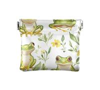 Portamonete in pelle con rana verde acquerello giallo fiore piccolo portamonete portatile per donne ragazzi ragazze, rana verde acquerello fiore giallo, taglia unica, moderno, Rana Verde Acquerello