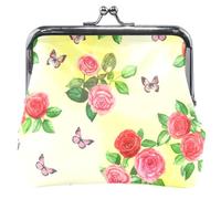 Portamonete in pelle con rose rosse e rosa ad acquerello floreale per donne e ragazze con chiusura a bacio fibbia cambio borsa per monete, Acquarello Floreale Rose Rosse Rosa, classico