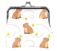 Portamonete in pelle con stampa animale, da donna, carino, con chiusura a bacio, carino, capibara marrone, bianco, classico, Carino Capibara Marrone Bianco, Classico