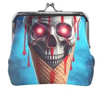 Portamonete in pelle con stampa animale, per donne e ragazze, con chiusura a bacio, surreale gelato cono cono teschio blu portamonete per ragazze, surreale gelato cono teschio blu, classico, Surreal