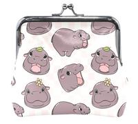 Portamonete in pelle con stampa animale, simpatico lucchetto da bacio, ippopotamo, rosa, piccolo portafoglio chic, rosa ippopotamo, taglia unica, Chic Hippo Pink, Taglia unica, Classico