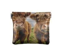 Portamonete in pelle con volto di Albert Einstein, mini portagioie, casual, per uso quotidiano, Mucche delle Highland, Taglia unica, Mucche delle Highland