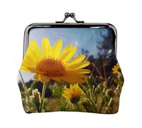 Portamonete in pelle da donna con chiusura a bacio, portafoglio con fiore giallo sotto il sole, pochette mini portamonete