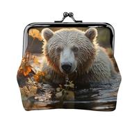 Portamonete in pelle da donna con chiusura a bacio, portafoglio con orso che attraversa il fiume, mini portamonete