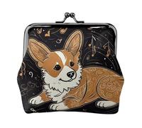 Portamonete in pelle da donna con chiusura a bacio, portafoglio Corgi che ama la musica, pochette mini portamonete