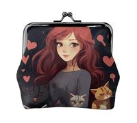 Portamonete in pelle da donna con chiusura a bacio portafoglio Una ragazza che ama i gatti pochette mini borsa per cambio