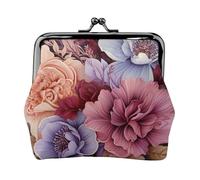 Portamonete in pelle da donna con chiusura a bacio, portafoglio viola e fiori cremisi, pochette mini portamonete