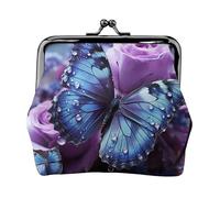 Portamonete in pelle da donna con chiusura a bacio, portafoglio viola rosa con bella farfalla su di esso pochette mini portamonete portamonete