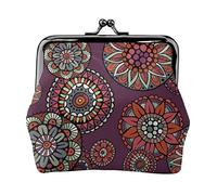 Portamonete in pelle da donna con fiore geometrico, piccola custodia per il resto con portafoglio con fibbia e chiusura Kiss-Lock per donne e ragazze