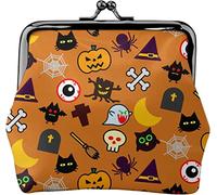 Portamonete in pelle da donna con icone colorate di Halloween, piccolo portamonete con chiusura Kiss-Lock Portafoglio con fibbia per regalo per ragazza