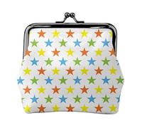 Portamonete in pelle da donna con motivo a stelle luminose colorate senza cuciture, piccolo astuccio con chiusura a chiusura a scatto Portafoglio con fibbia per regalo ragazza