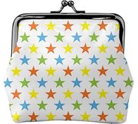 Portamonete in pelle da donna con motivo a stelle luminose colorate senza cuciture, piccolo astuccio per monete con chiusura a chiusura a scatto Portafoglio con fibbia per regalo ragazza