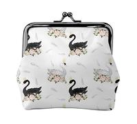 Portamonete in pelle da donna con piume di cigno bianco nero, portamonete piccolo con chiusura a chiusura a scatto Portafoglio con fibbia per regalo ragazza