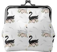 Portamonete in pelle da donna con piume di cigno bianco nero, portamonete piccolo con chiusura a chiusura a scatto Portafoglio con fibbia per regalo ragazza