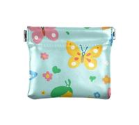 Portamonete in pelle da donna e da uomo, con farfalla e fiori, organizer portatile per chiavi e carte da viaggio, Carino cartone animato farfalla fiore blu, 1 size, Stampa artistica