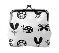 Portamonete in pelle da donna grande con motivo nero coccinella, piccola custodia per monete con chiusura a chiusura a scatto Portafoglio con fibbia per regalo ragazza