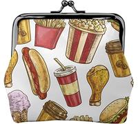 Portamonete in pelle da donna senza cuciture con icone di schizzo di fast food, piccolo portamonete con chiusura Kiss-Lock Portafoglio con fibbia per regalo per ragazza