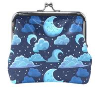 Portamonete in pelle del fumetto & sacchetti carino bacio serratura stravagante notte cielo luna nuvola blu soldi cambiamento sacchetto ragazze, Cielo notturno stravagante Luna Nuvola Blu, classico