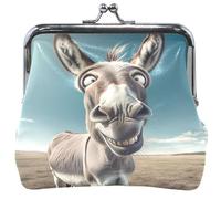 Portamonete in pelle floreale con stampa a forma di asino e lucchetto a forma di bacio, piccolo portamonete per ragazze, 4,53" x 4,13"