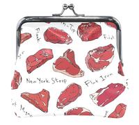Portamonete in pelle floreale da donna ragazza con serratura a bacio bistecche di manzo borsa cambio carta di carne rossa per monete, Bistecche di manzo Carne rossa, OneSize