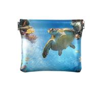 Portamonete in pelle impermeabile con motivo tartaruga con animali marini, per donne e uomini, pesce tartaruga Cartoon animale marino, 1 size, Stampa artistica