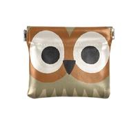 Portamonete in pelle marrone con gufo e occhi grandi, gioielli unici per donne e uomini, simpatico cartone animato gufo grandi occhi marrone, 1 size, moderno