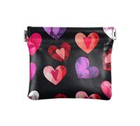 Portamonete in pelle nera colorata con cuori di San Valentino per donne e uomini, mini beauty case per donna, nero colorato San Valentino Cartoon cuori, 1 size, Stampa artistica