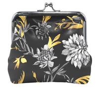 Portamonete in pelle nera personalizzata con motivo floreale ed elegante, per donne e ragazze, con fibbia, chiusura a bacio, per ragazze, Floral Elegance Nero, classico