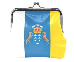 Portamonete in pelle personalizzata con bandiera delle Isole Canarie Arcipelago Spagnolo per le donne Carino Fibbia Bacio Blocco Cambia borsa per ragazze, Bandiera delle Isole Canarie Arcipelago