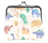 Portamonete in pelle personalizzata con cerniera per monete con dinosauri Beige, Dinosauri carini beige, classico, Dinosauri Carini Beiges, Classico