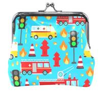 Portamonete in pelle personalizzata e sacchetti carino carino camion dei pompieri del fumetto blu serratura del bacio piccola borsa del cambiamento per le monete