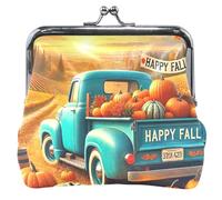 Portamonete in pelle personalizzato da donna carino felice autunno blu camion zucca bacio serratura piccolo portamonete per monete, Happy Fall Blue Truck Pumpkin, classico, Felice Autunno Blu Camion