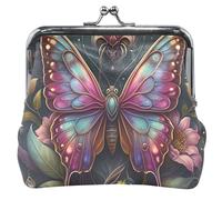 Portamonete in pelle personalizzato da donna carino vibrante farfalla colorata floreale bacio blocco moneta moneta cambio portafoglio, Farfalla floreale dai colori vivaci, classico