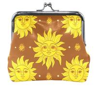 Portamonete in pelle personalizzato Donne Ragazza Giallo Sole Mezzaluna Luna Marrone Kiss Lock Sacchetto Cambia Soldi, Giallo Sole Mezzaluna Marrone, Classico, Yellow Suns Mezzaluna Marrone, Classico