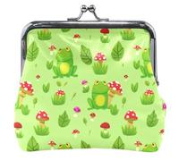 Portamonete in pelle personalizzato per le donne carino carino rane verdi funghi rossi blocco bacio ragazze piccola borsa cambiamento, Funghi rossi rane verdi carine, classico