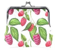Portamonete in pelle personalizzato per le donne carino lampone bacche rosse verde bianco bacio blocco portamonete portamonete portafoglio, Lampone Rosso Bacche Verde Bianco, classico