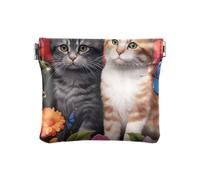 Portamonete in pelle PU a forma di orso in stile cartone animato, per uomo e donna, Gatti tra i fiori, Motivo: