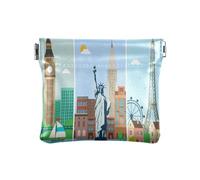 Portamonete in pelle PU carino accessori da viaggio per donne città skylines design monumenti Londra Parigi, Multicolore, 1 size, Moderno/adattabile