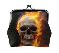 Portamonete in pelle PU con chiusura a scatto, stile vintage, Scheletro e fuoco, One Size, Cartoni