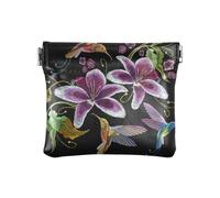 Portamonete in pelle PU con fiori tropicali orchidee colibrì spremere portamonete con design a scatto primavera estate uccello mini portafoglio portamonete per monete, carte e oggetti essenziali,