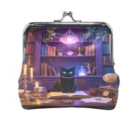 Portamonete in pelle PU con gatto nero cartone animato magico libreria borsa con blocco bacio